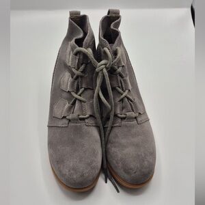Sorel Gray Suede Lace-Up Ankle Booties